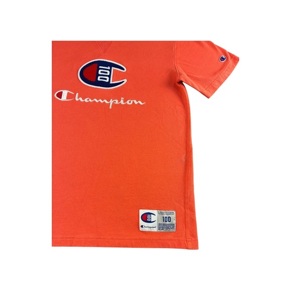 Champion 100th Anniversary Orange Graphic T Shirt Medium M Logo Tee - Picture 2 of 8